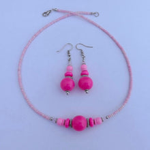 Load image into Gallery viewer, Pink Handmade Bead Necklace &amp; Earrings Set
