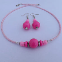 Load image into Gallery viewer, Pink Handmade Bead Necklace &amp; Earrings Set
