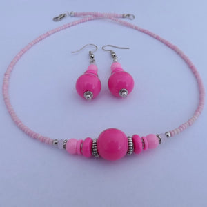 Pink Handmade Bead Necklace & Earrings Set