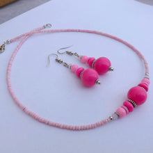 Load image into Gallery viewer, Pink Handmade Bead Necklace &amp; Earrings Set
