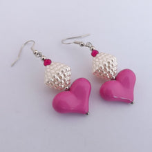 Load image into Gallery viewer, Pink Heart &amp; Faux Pearl Handmade Bead Earrings
