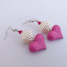 Load image into Gallery viewer, Pink Heart &amp; Faux Pearl Handmade Bead Earrings
