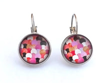 Load image into Gallery viewer, Pink Pattern Dome Earrings on Lever Back Hooks
