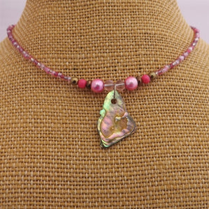 Pink Paua & Bead Handmade Necklace