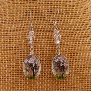 Pink Tree & Beads Handmade Drop Earrings