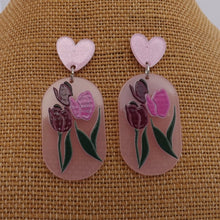 Load image into Gallery viewer, Pink Tulips &amp; Hearts Acrylic Drop Earrings

