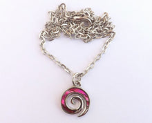 Load image into Gallery viewer, Dyed Paua &amp; Silver Tone Koru Pendant Necklace (multiple colour options)
