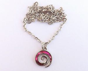 Dyed Paua & Silver Tone Koru Pendant Necklace (multiple colour options)