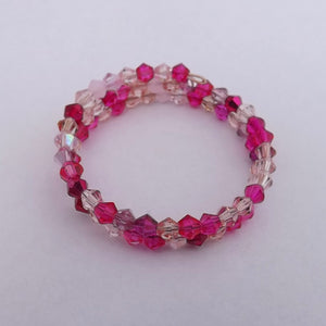 Pink Bicone Faceted Glass Bead Memory Wire Bracelet