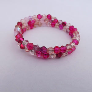 Pink Bicone Faceted Glass Bead Memory Wire Bracelet
