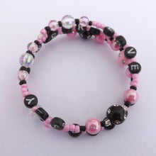 Load image into Gallery viewer, Pink, Black &amp; Clear Handmade Memory Wire 'Happy Words' Bead Bracelet
