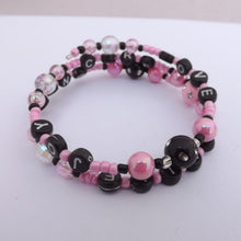Load image into Gallery viewer, Pink, Black &amp; Clear Handmade Memory Wire 'Happy Words' Bead Bracelet
