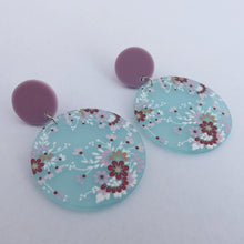 Load image into Gallery viewer, Pink &amp; Blue Floral Acrylic Drop Earrings
