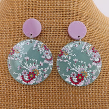 Load image into Gallery viewer, Pink &amp; Blue Floral Acrylic Drop Earrings
