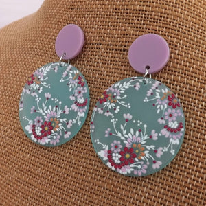 Pink & Blue Floral Acrylic Drop Earrings
