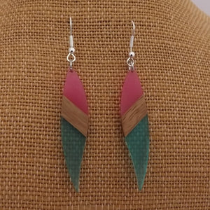 Pink & Blue Resin & Wood Earrings