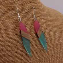 Load image into Gallery viewer, Pink &amp; Blue Resin &amp; Wood Earrings
