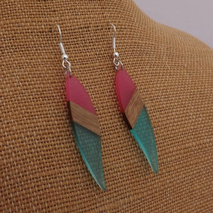 Pink & Blue Resin & Wood Earrings