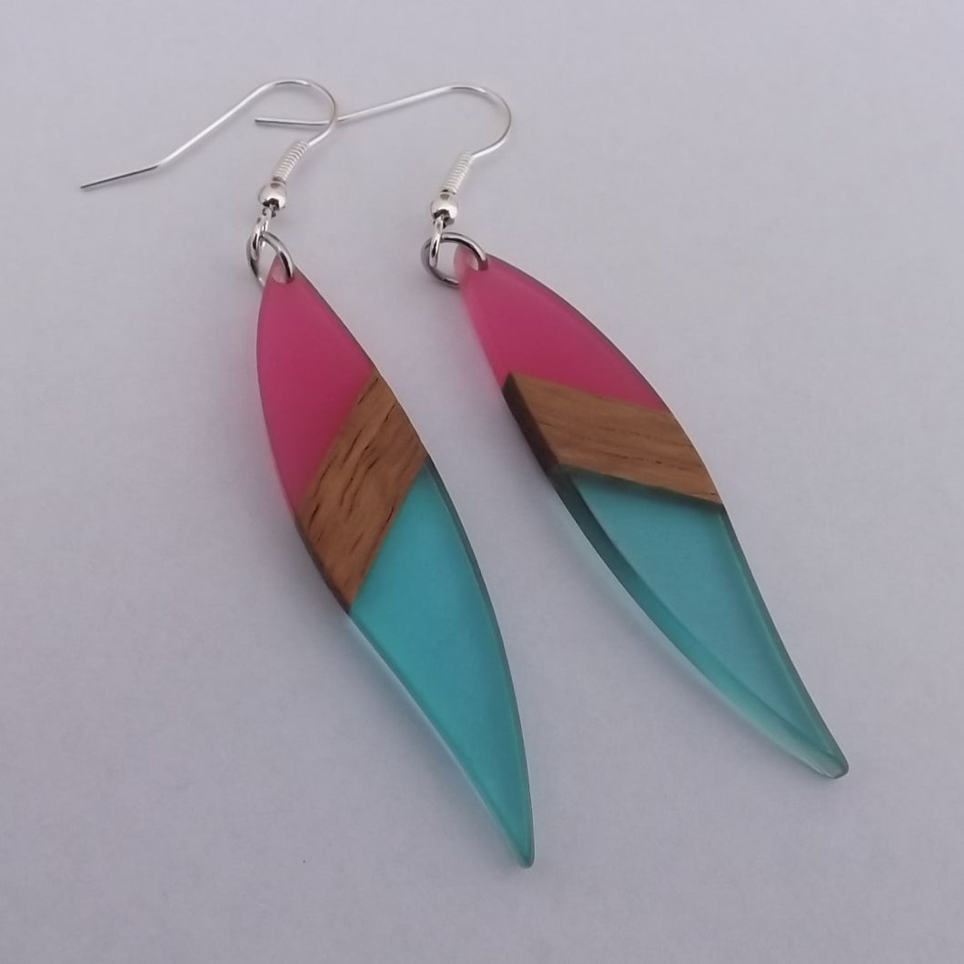 Pink & Blue Resin & Wood Earrings