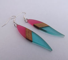 Load image into Gallery viewer, Pink &amp; Blue Resin &amp; Wood Earrings
