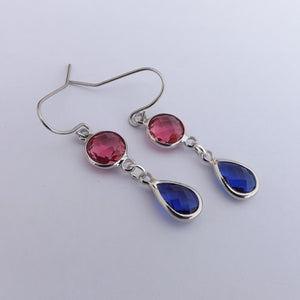 Pink, Blue & Silver Tone Handmade Drop Earrings