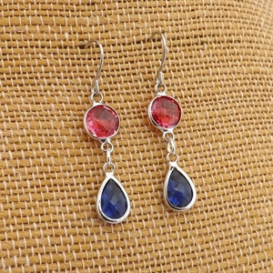 Pink, Blue & Silver Tone Handmade Drop Earrings