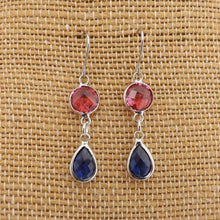 Load image into Gallery viewer, Pink, Blue &amp; Silver Tone Handmade Drop Earrings
