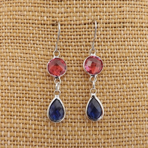 Pink, Blue & Silver Tone Handmade Drop Earrings