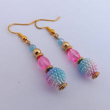Load image into Gallery viewer, Pink, Blue &amp; Gold Handmade Bead Earrings
