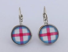 Load image into Gallery viewer, Pink, Blue &amp; White Checkered Dome Earrings on Lever Back Hooks
