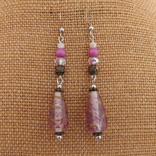Load image into Gallery viewer, Pink, Bronze &amp; Silver Handmade Glass Lamp Work Bead Drop Earrings
