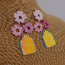 Load image into Gallery viewer, Pink Flowers in Vase Chunky Acrylic Drop Earrings
