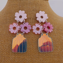 Load image into Gallery viewer, Pink Flowers in Vase Chunky Acrylic Drop Earrings
