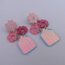 Load image into Gallery viewer, Pink Flowers in Vase Chunky Acrylic Drop Earrings
