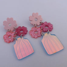 Load image into Gallery viewer, Pink Flowers in Vase Chunky Acrylic Drop Earrings
