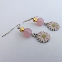 Load image into Gallery viewer, Pink &amp; Gold Daisy Flower &amp; Bead Drop Earrings
