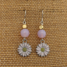 Load image into Gallery viewer, Pink &amp; Gold Daisy Flower &amp; Bead Drop Earrings
