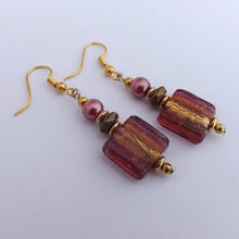 Load image into Gallery viewer, Pink &amp; Gold Foil Cube Handmade Bead Earrings
