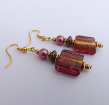 Load image into Gallery viewer, Pink &amp; Gold Foil Cube Handmade Bead Earrings
