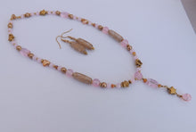 Load image into Gallery viewer, Pink &amp; Gold Handmade Bead Necklace &amp; Earrings Set

