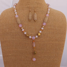 Load image into Gallery viewer, Pink &amp; Gold Handmade Bead Necklace &amp; Earrings Set
