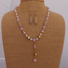Load image into Gallery viewer, Pink &amp; Gold Handmade Bead Necklace &amp; Earrings Set
