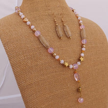Load image into Gallery viewer, Pink &amp; Gold Handmade Bead Necklace &amp; Earrings Set
