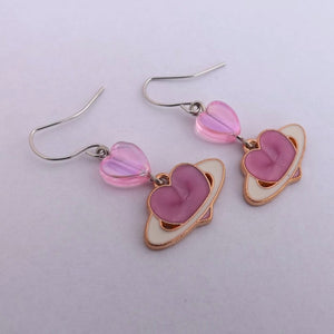 Pink & Gold Handmade Heart Drop Earrings