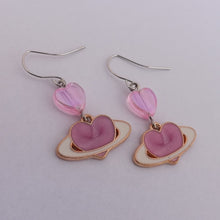 Load image into Gallery viewer, Pink &amp; Gold Handmade Heart Drop Earrings
