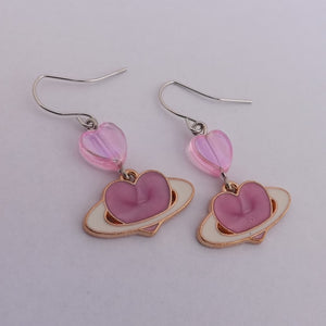 Pink & Gold Handmade Heart Drop Earrings