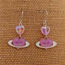 Load image into Gallery viewer, Pink &amp; Gold Handmade Heart Drop Earrings
