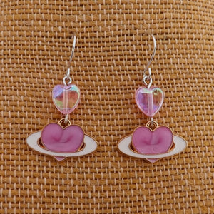 Pink & Gold Handmade Heart Drop Earrings