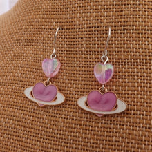 Load image into Gallery viewer, Pink &amp; Gold Handmade Heart Drop Earrings
