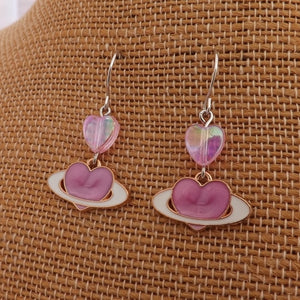 Pink & Gold Handmade Heart Drop Earrings